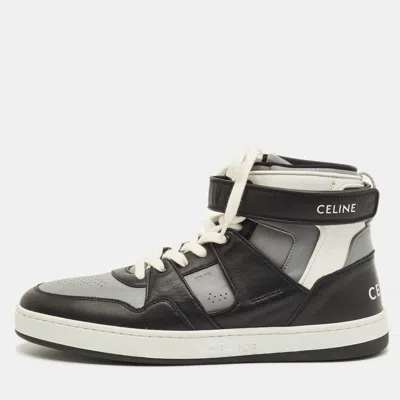 Pre-owned Celine Z Trainer Size 45 Tricolor Leather High Top Sneakers In Black