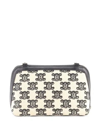 Pre-owned Celine Zip Around Chain Triomphe Canvas Clutch Bag In Blue