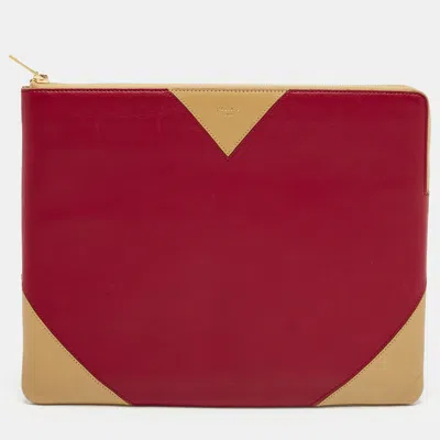 Pre-owned Celine Zip Red/tan Leather Pouch Clutch