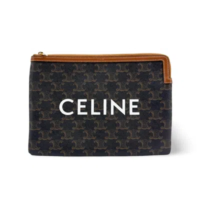 Pre-owned Celine Zip Triomphe Coated Canvas Black Canvas Clutche & Pouche Bag ()