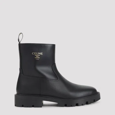 Celine Zipped 35 Mini Leather Ankle Boots In Black