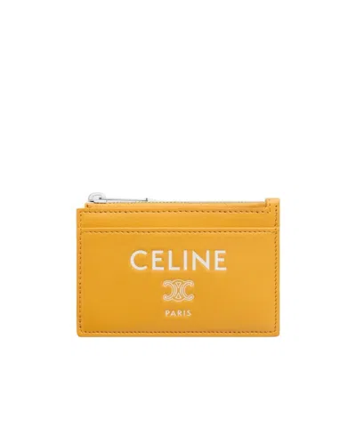 Celine Zipped Card Holder In Smooth Lambskin In Yellow