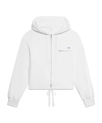 Celine Zipped Hoodie In Cotton Fleece In White