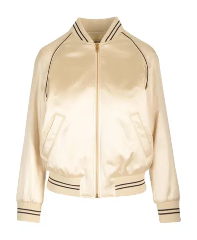 Celine Zipper Baseball Jacket In Nude