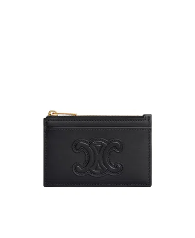 Celine Zipper Card Bag In Black
