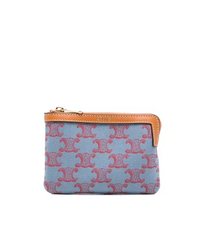 Celine Zipper Coin Purse In Blue