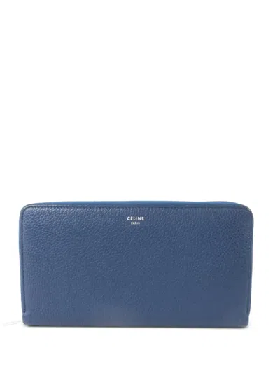Pre-owned Celine Zipper Leather Wallet In Blue