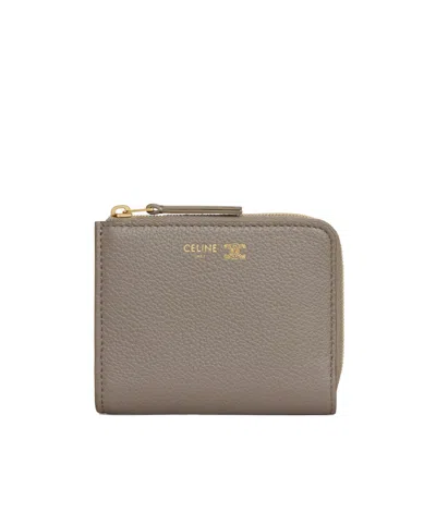 Celine Zipper Wallet In Neutral