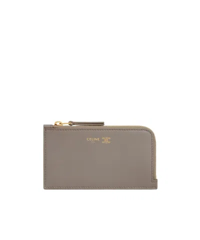 Celine Zippered Card Holder In Brown