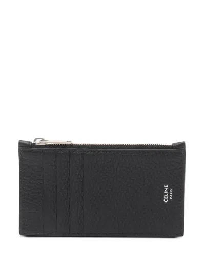 Pre-owned Celine Zippered Compact Leather Card Holder In Black