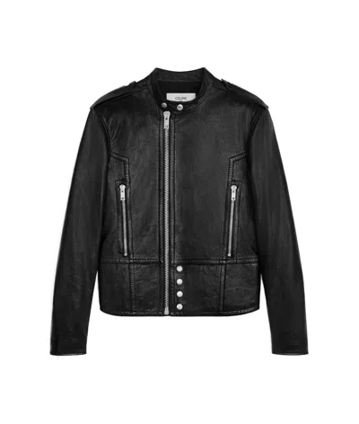 Celine Zippered Leather Jacket In Black