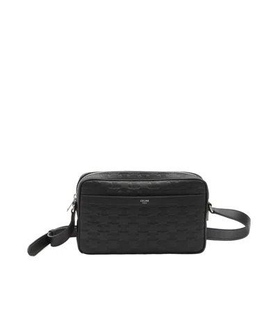 Celine Zippered Shoulder Bag In Black