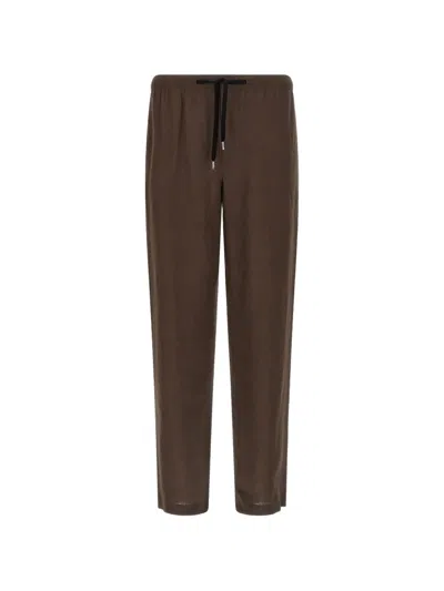 Cellar Door Alfred Linen Drawstring Trousers In Brown