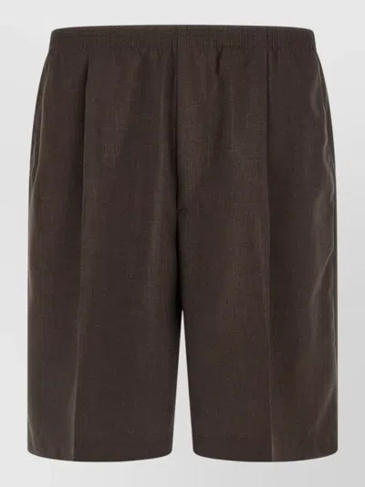 Cellar Door Arno Pleated Bermuda Shorts Zip Pocket In Brown