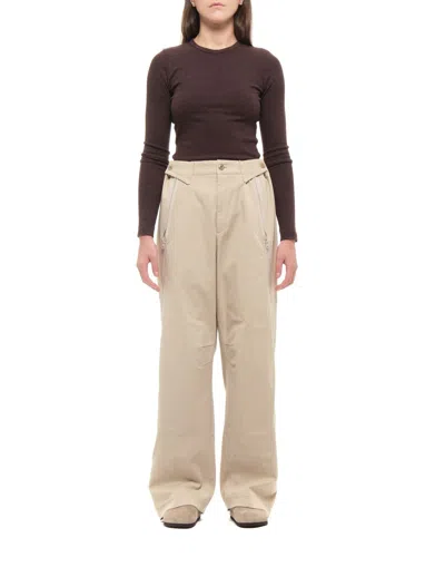 Cellar Door Beige Drew Slit Zip Wide-leg Cotton-blend Pants In Brown