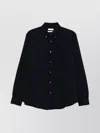 Cellar Door Button-down Long Sleeve Shirt With Curved Hem In Black