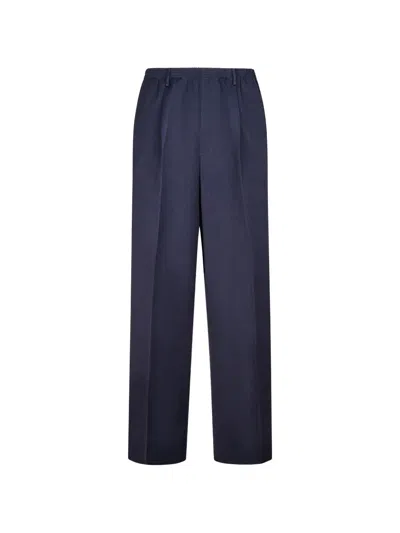 Cellar Door Elasticated-waistband Pleated Trousers In Blue