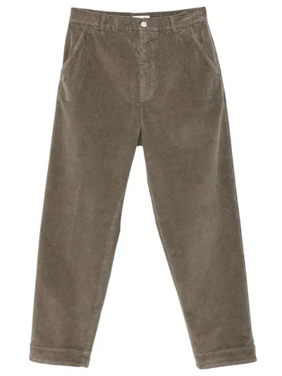 Cellar Door Fadi Ribbed Cotton Trousers In Green