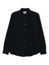 Cellar Door Button-down Long Sleeve Shirt With Curved Hem In Black