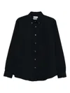Cellar Door Button-down Long Sleeve Shirt With Curved Hem In Black