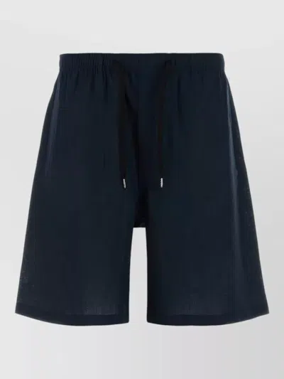 Cellar Door Linen Jago Bermuda Shorts Back Pocket In Blue