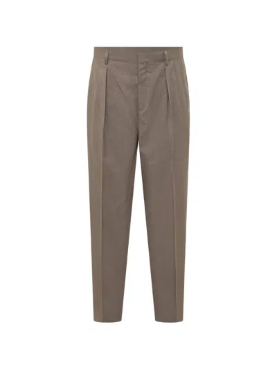 Cellar Door Brown Tapered Pleated Pants In Gray