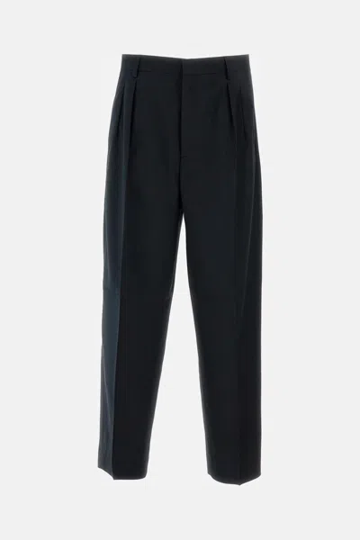 Cellar Door Cashmere Virgin Wool Loose Fit Trousers In Blue