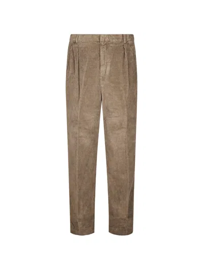 Cellar Door Pleated Corduroy Trousers In Brown