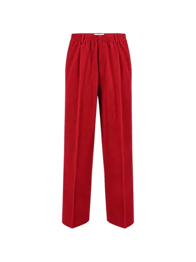 Cellar Door Pleated Corduroy Trousers In Red