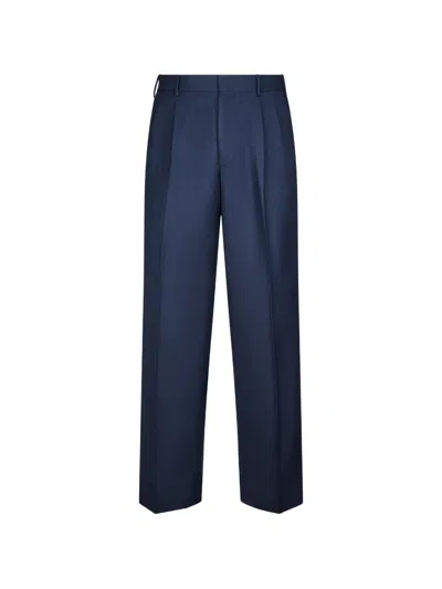 Cellar Door Pleated Straight-leg Trousers In Blue