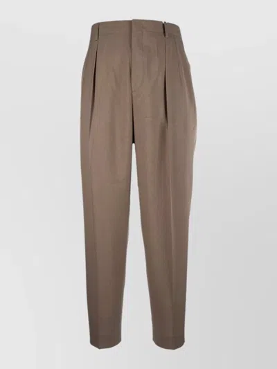 Cellar Door Pleated Trousers Button Detail Belt Loops In Brown