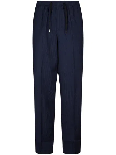 Cellar Door Relaxed Fit Trousers With Textured Fabric In Blue