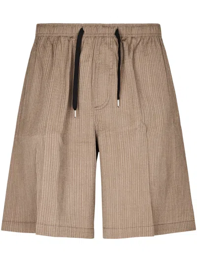 Cellar Door Relaxed-fit Dove Grey Shorts With Vertical Pinstripe In Brown