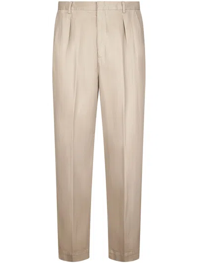 Cellar Door Straight-leg Trousers With Front Pleats And Lightweight Fabric In Beige