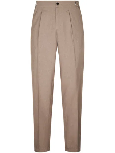 Cellar Door Tailored Beige Trousers With Pleated Front In Brown