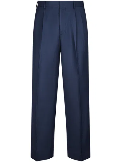 Cellar Door Tailored Straight-leg Trousers With Adjustable Side Tabs In Blue