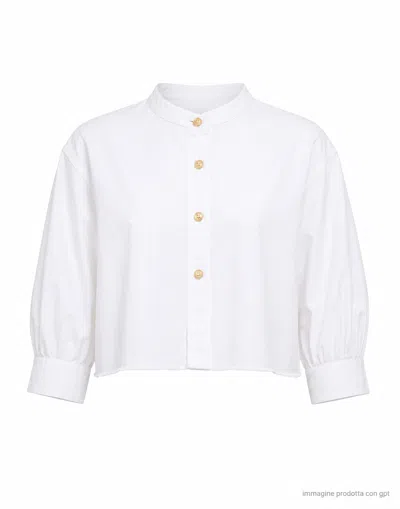Cellar Door White Loren Cropped Cotton Shirt