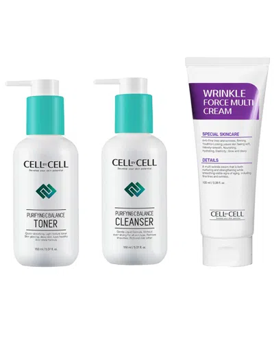 Cellbycell Unisex Purifying C Balance Cleanser, Toner & Wrinkle Force Multi Cream In White
