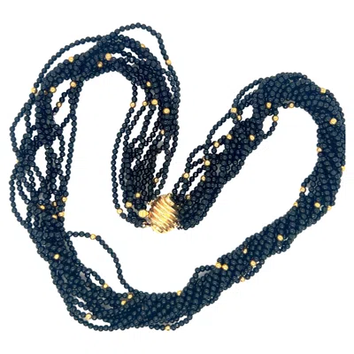 Pre-owned Cellini 14kt Yellow Gold And Black Onyx Beaded Necklace