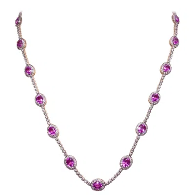 Pre-owned Cellini 18 Karat Gold, 10.28 Carat Pink Sapphire And 4.29 Carat Diamond Necklace