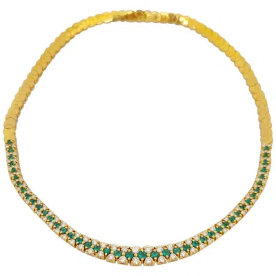 Pre-owned Cellini 18 Karat Gold 3.68 Carat Emerald And 4.31 Carat Diamond Necklace And Bracelet In Green