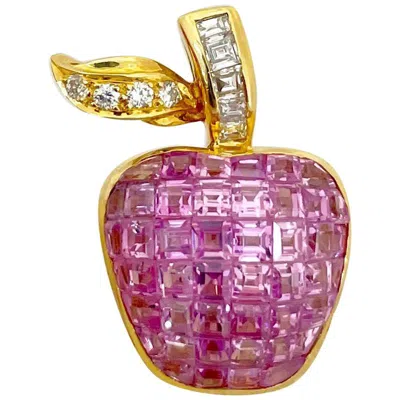 Pre-owned Cellini 18 Karat Gold, 7.55 Carat Invisibly Set Pink Sapphire Apple Brooch