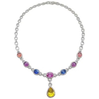 Pre-owned Cellini 18 Karat Gold Diamond & 13.38 Carat Multicolored Sapphire Drop Necklace In Blue