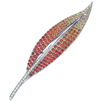 Pre-owned Cellini 18 Karat Gold Leaf Brooch With Fire Opals, Yellow Sapphires And Diamonds