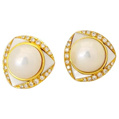 Pre-owned Cellini 18 Karat Gold, Mabe Pearl & Mother Of Pearl Clip-on Earring, 1.06 Carat Diamonds In Multi