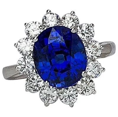 Pre-owned Cellini 18 Karat Gold Ring With 5.12 Carat Oval Blue Sapphire With 1.27 Carat Diamonds