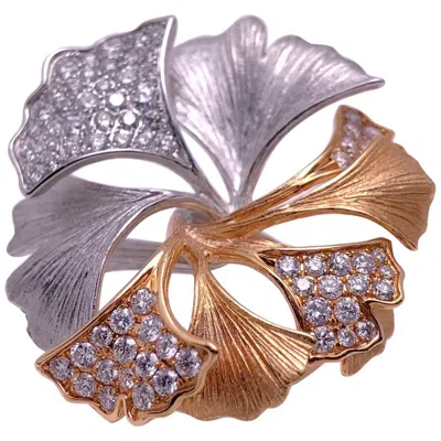 Pre-owned Cellini 18 Karat Rose And White Gold Ginko Leaf Ring With .90 Carat Diamonds