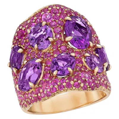 Pre-owned Cellini 18 Karat Rose Gold, 5.99 Carat, Amethyst And 4.05 Carat, Pink Sapphire Ring In Red