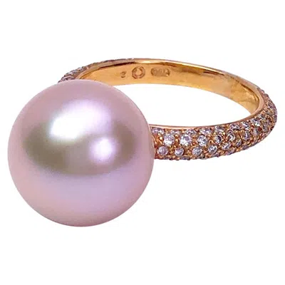 Pre-owned Cellini 18 Karat Rose Gold Ring With Pink South Sea Pearl And .61 Carat Diamonds In Red