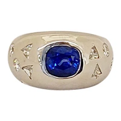 Pre-owned Cellini 18 Karat Wg Gypsy Ring With 1.82 Carat Sapphire And Fancy Shaped Diamonds In Blue